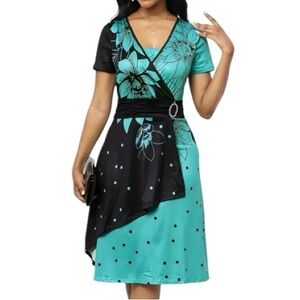 Asymmetrical Vneck Floral Dress Size XL